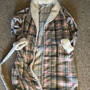 Plaid Fleece Robe with Belt